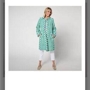Isaac Mizrahi Green Gingham Trench Coat